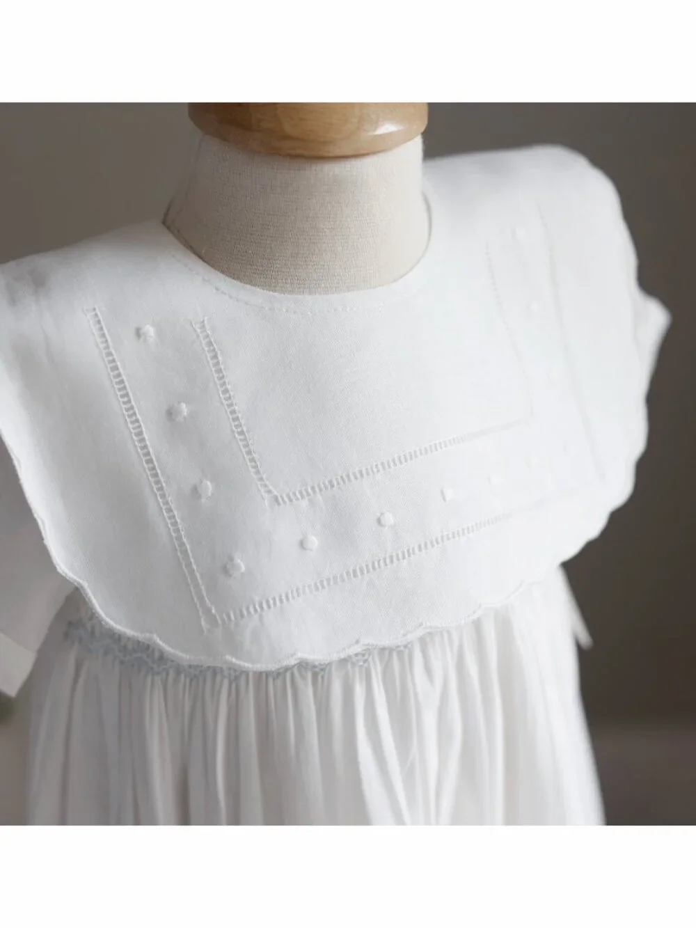 White Cotton Linen Bib Square Embroidered Special Occasion Baby Shower Gift